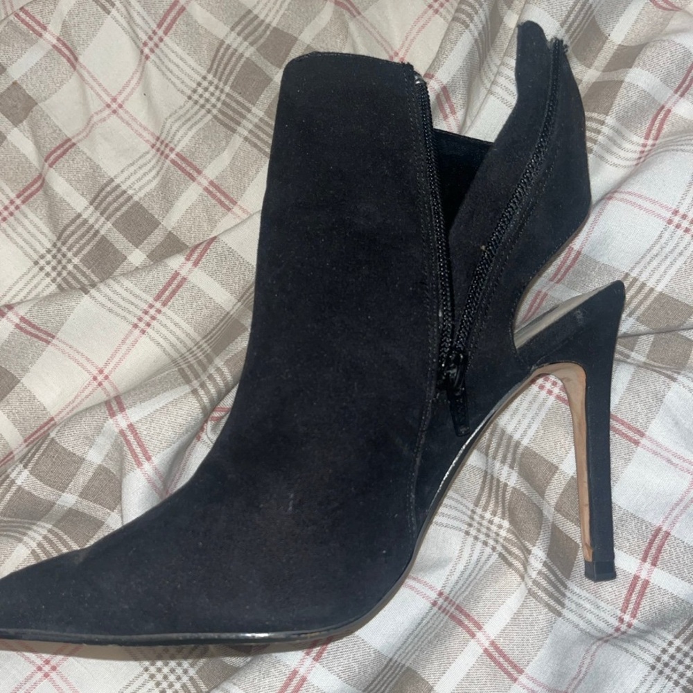 Zara Black Suede Pointed Stiletto Cutout Booties - Picture 2 of 6